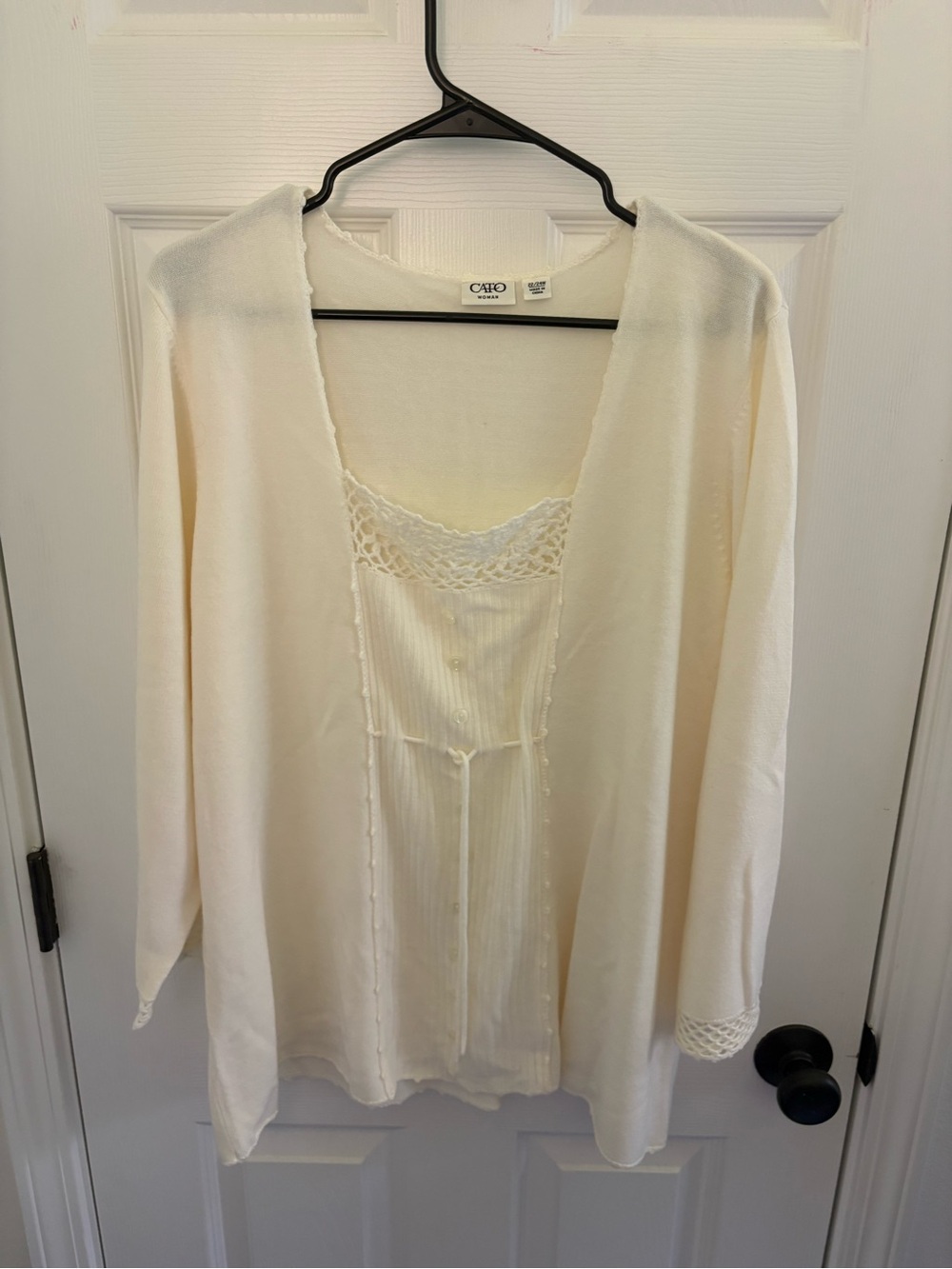Cato Cream Crochet-Edged Knit Top